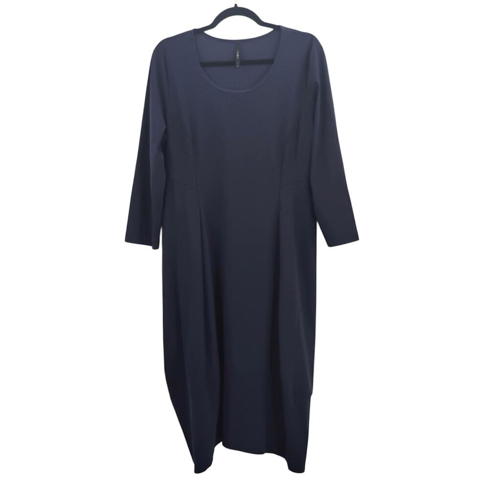 Porto SF Lagenlook Balloon Midi Dress Long Sleeves Blue Size 3 Large